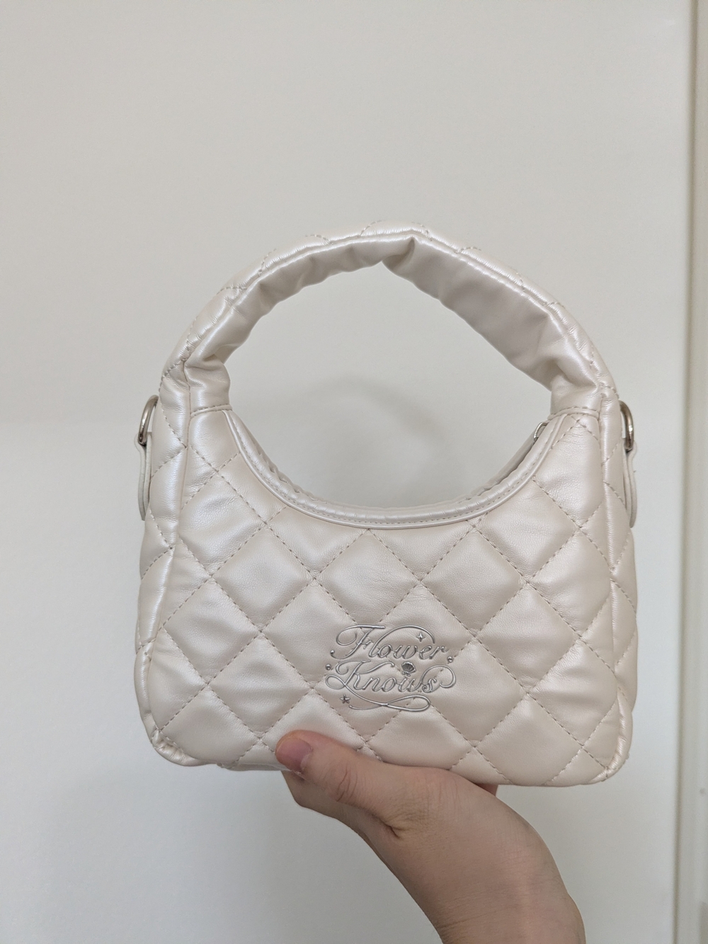 Flower Knows White Quilted Mini Handbag Pearl Y2K Shoulder Bag
